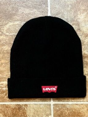 Levi's Black Beanie with Red Logo Patch